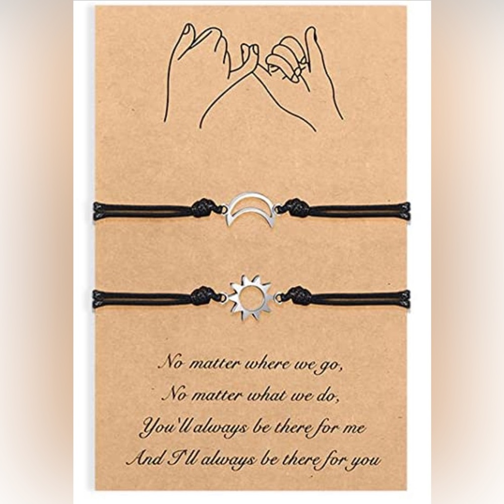 Pinky Promise Matching Bracelets Friends Couples Jewelry Set w card moon & stars